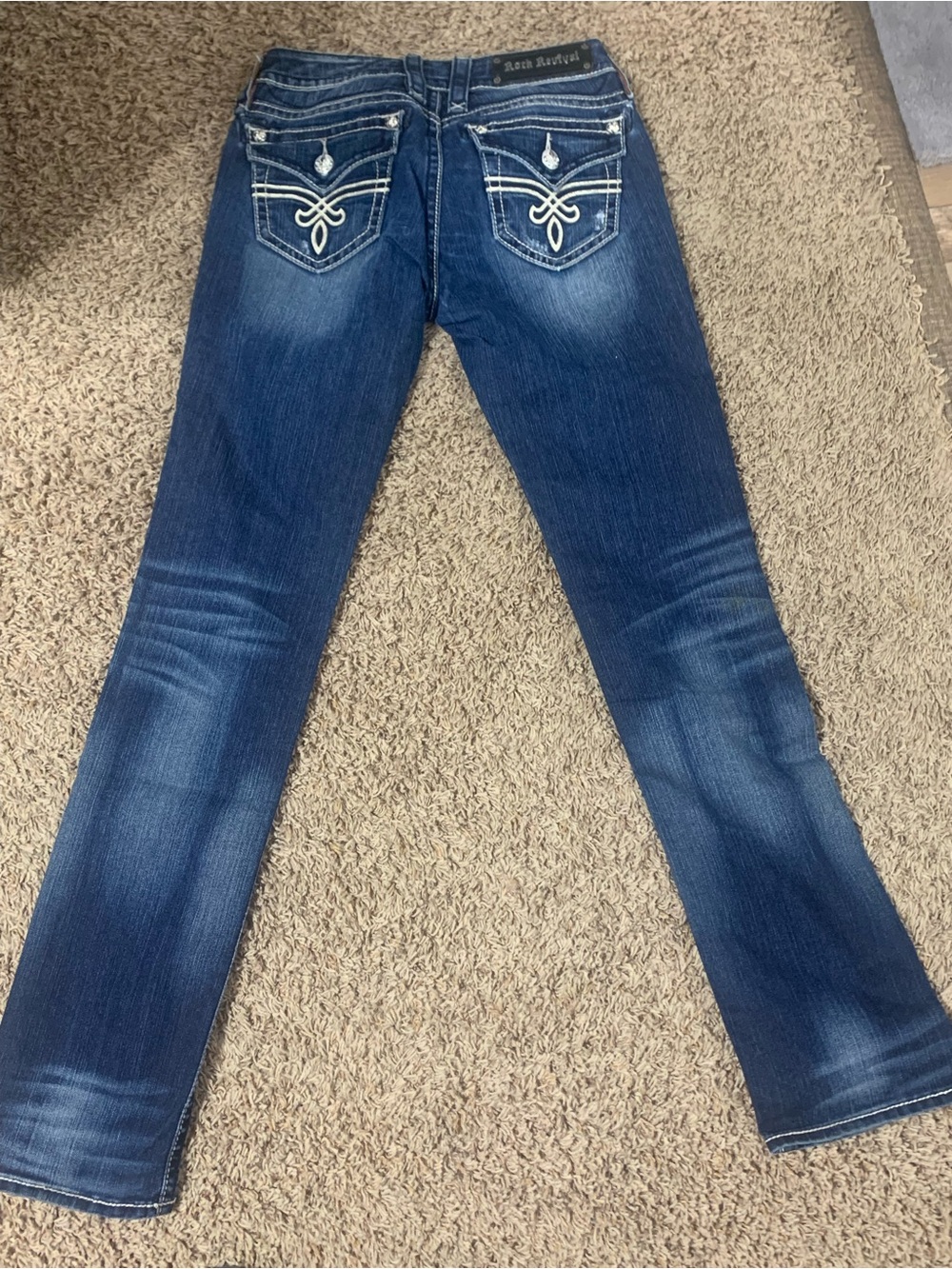 Rock Revival Women’s Mid-Dark Blue Embroidered Boot Cut Jeans